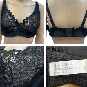 Delta Burke Black Lace Underwire Bra Not Padded Back Closure Womens 42D